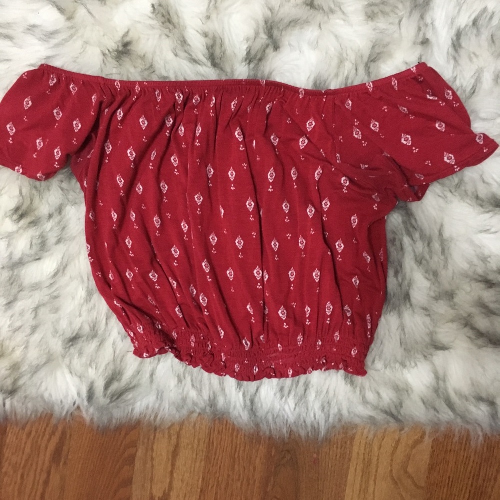 red off shoulder crop top
